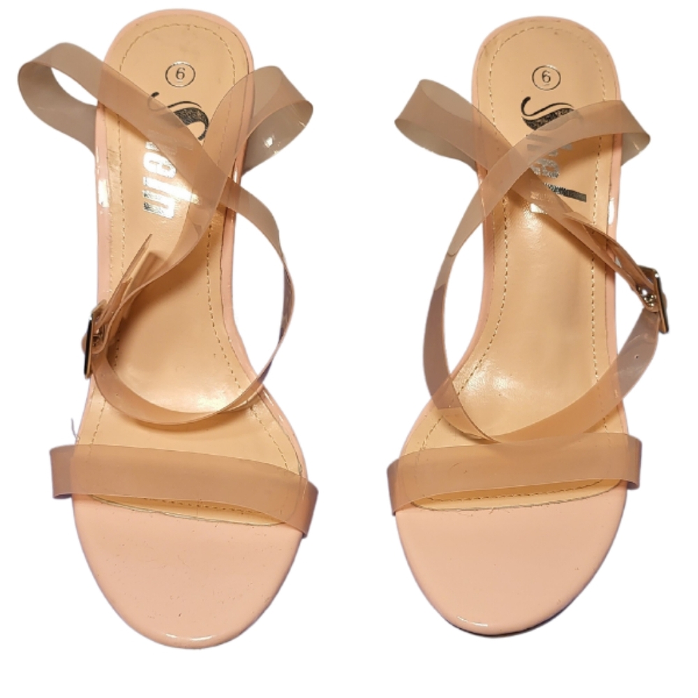 Shein Pink Jelly with Clear Chunky Heel Sandals. Size 6